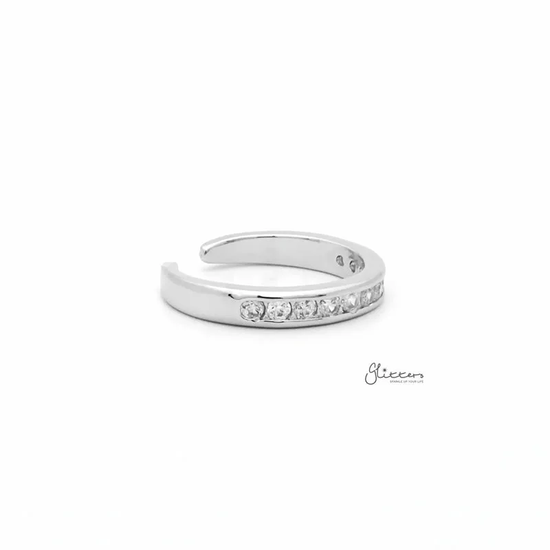 3mm CZ Paved Band Toe Ring - Silver