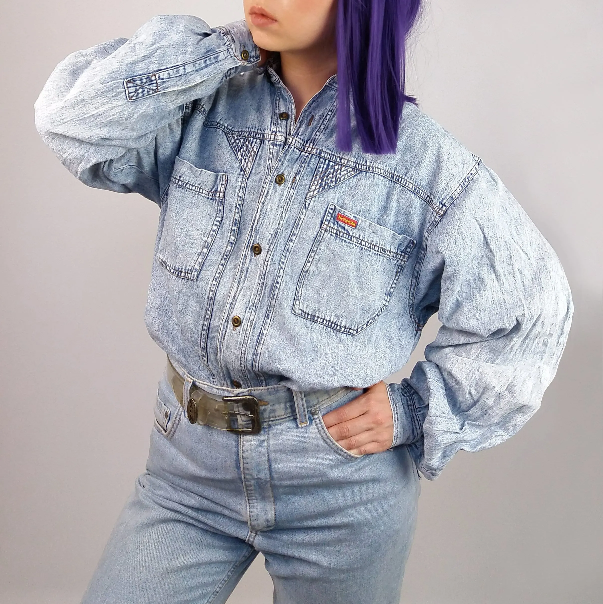 80's Unisex Acidwash Boyfriend Shirt - size S men