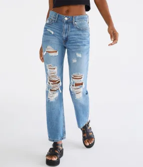 Aeropostale Womens' High-Rise Mom Jean - Washed Denim - Size 10 R - Cotton - Teen Fashion & Clothing Medium Wash