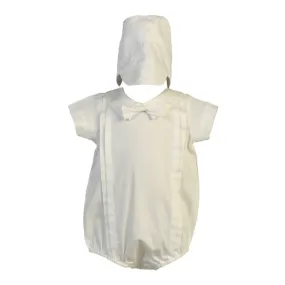 Baby Boys White Cotton Short Sleeved Bow Christening Romper 0-18M