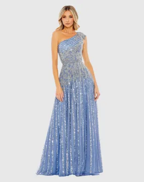 Beaded Embellished One Shoulder A Line Gown