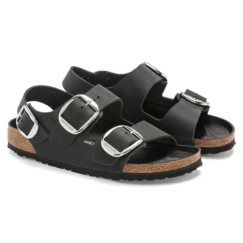 Birkenstock Women's Milano Big Buckle Oiled Leather (Black - Narrow fit)