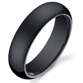 Black Ceramic unisex Band 6mm Size 7.5