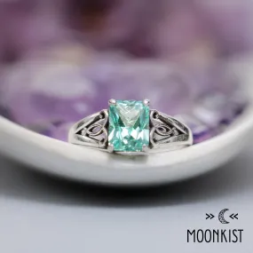 Blue Green Spinel Radiant Cut Engagement Ring | Moonkist Designs