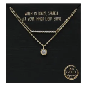 CZ Pave Bar & Round Stone Short Chain Necklace