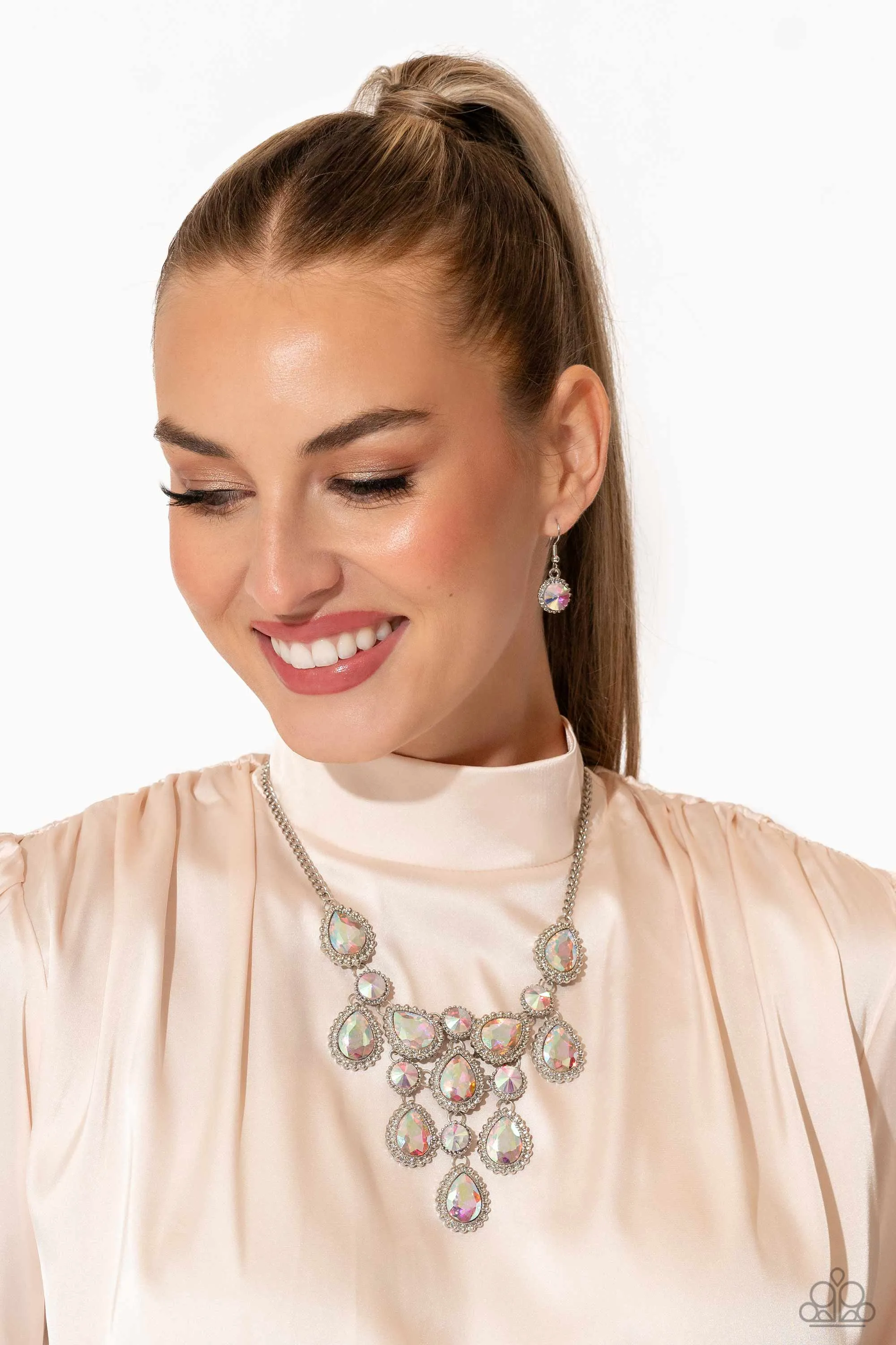 Dripping in Dazzle Multi Iridescent Rhinestone Necklace - Paparazzi Accessories