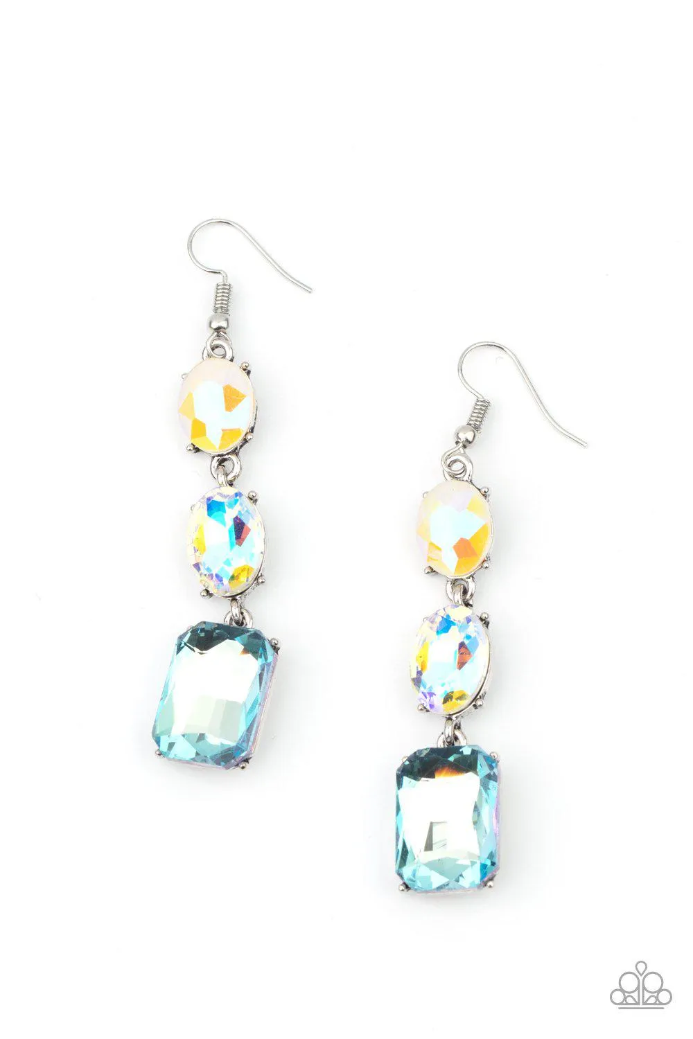 Dripping In Melodrama Blue Iridescent Rhinestone Earrings - Paparazzi Accessories