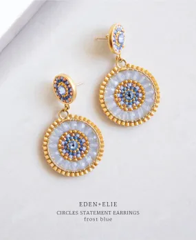 EDEN   ELIE double circle statement drop earrings - frost blue