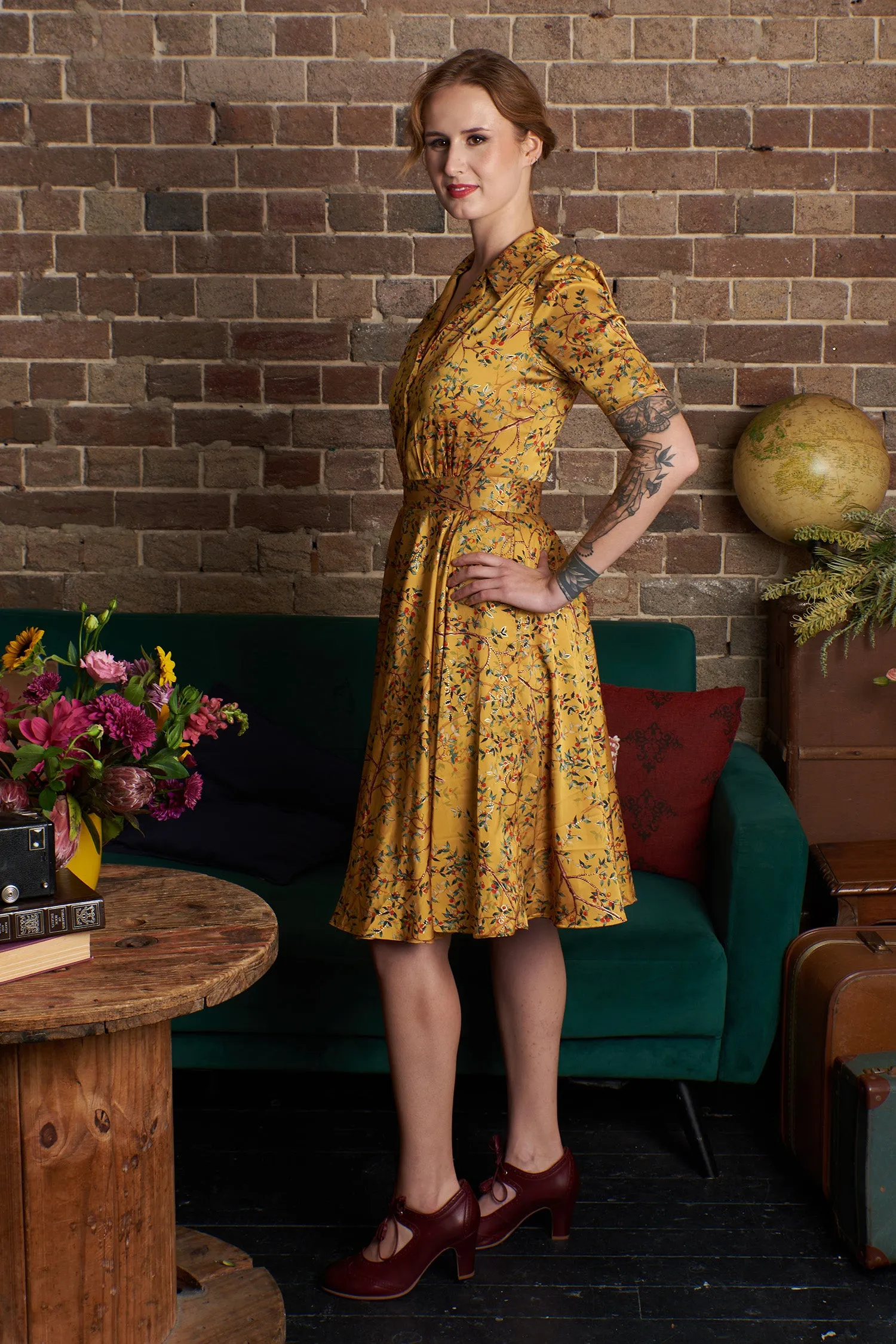 Farah Yellow Berries Shirt Dress