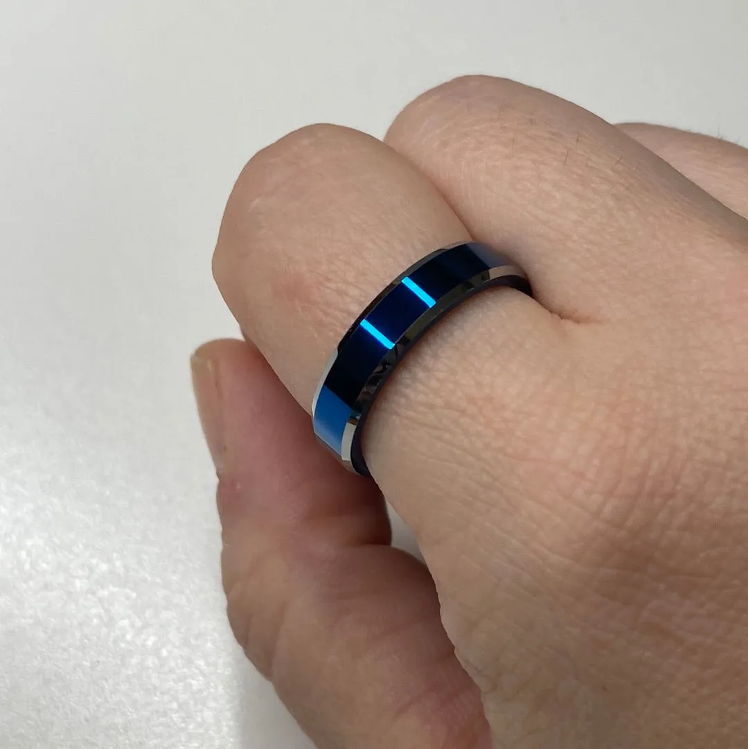 Metallic Blue Tungsten Band