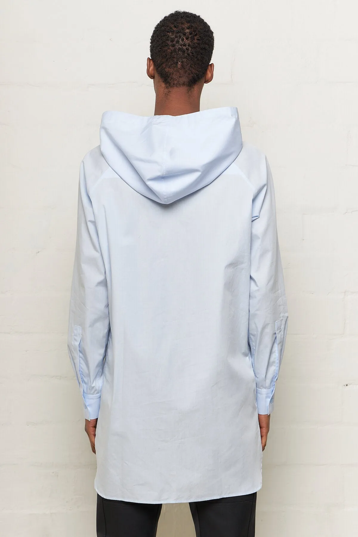 Popeline Light Blue Hooded Shirt