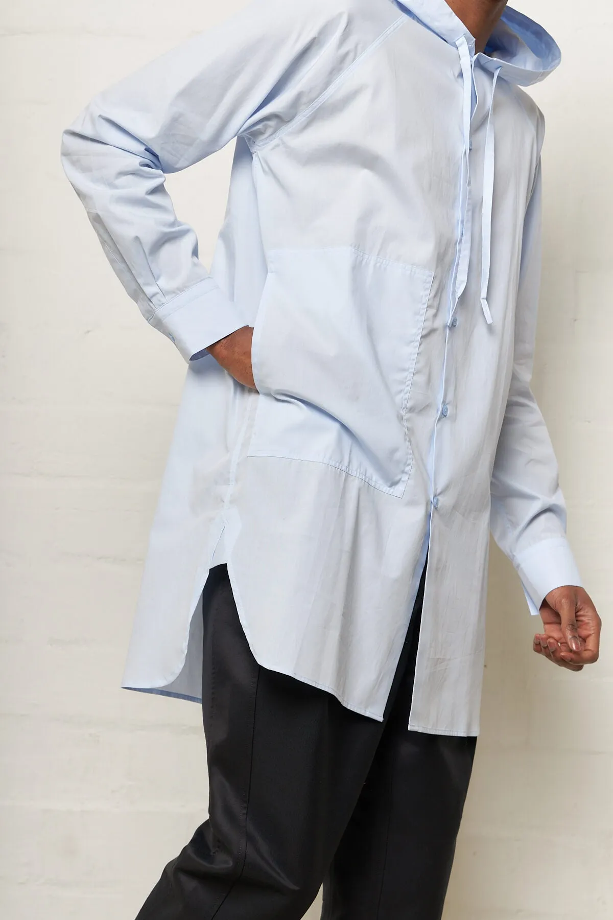 Popeline Light Blue Hooded Shirt