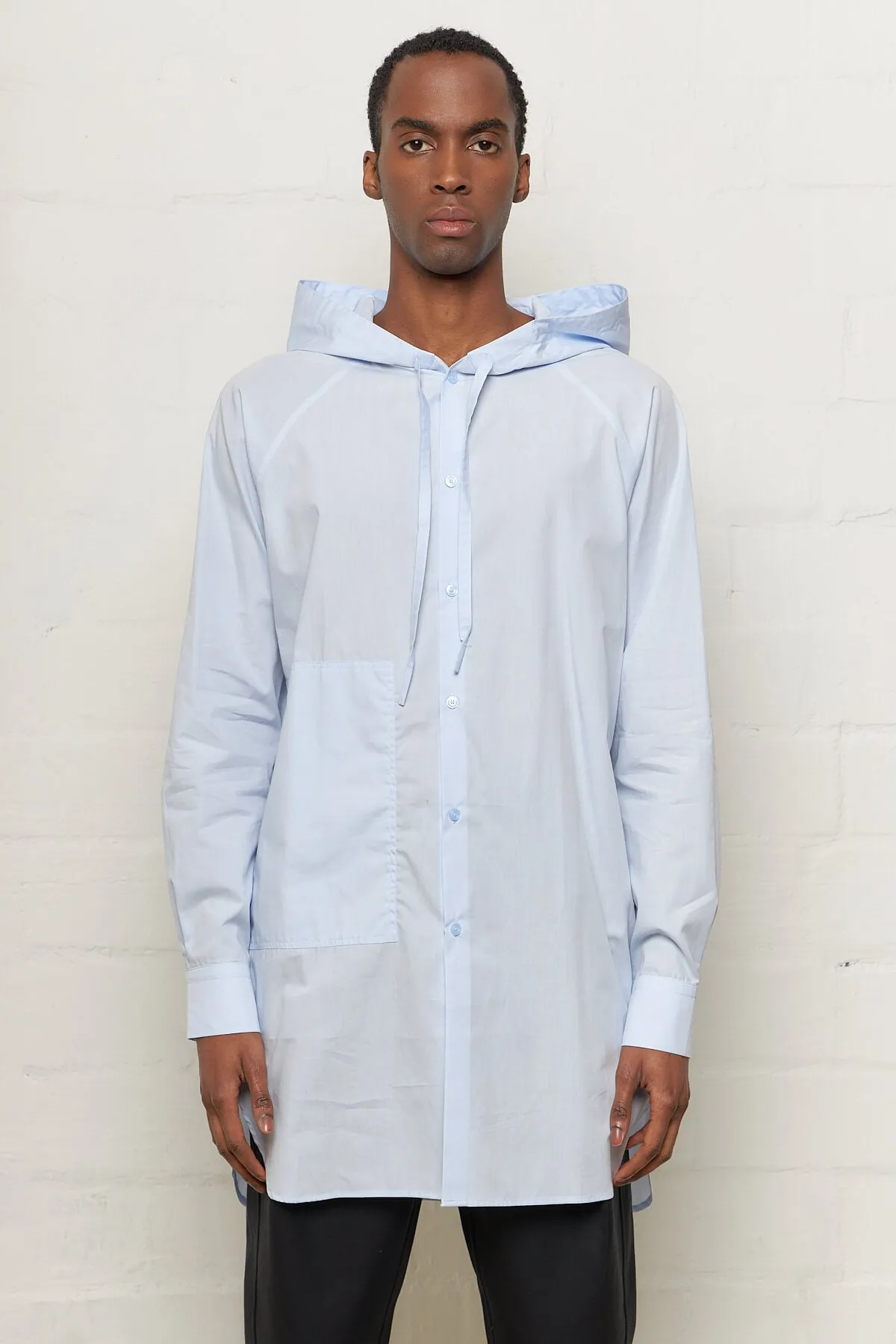 Popeline Light Blue Hooded Shirt