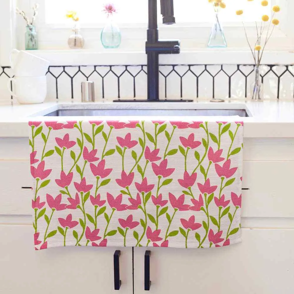 Poppies Pink Cotton Kitchen Towel (Set 3)