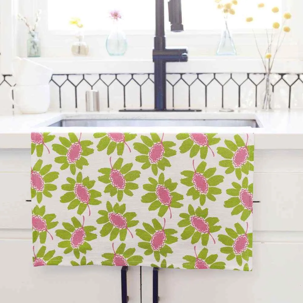 Poppies Pink Cotton Kitchen Towel (Set 3)