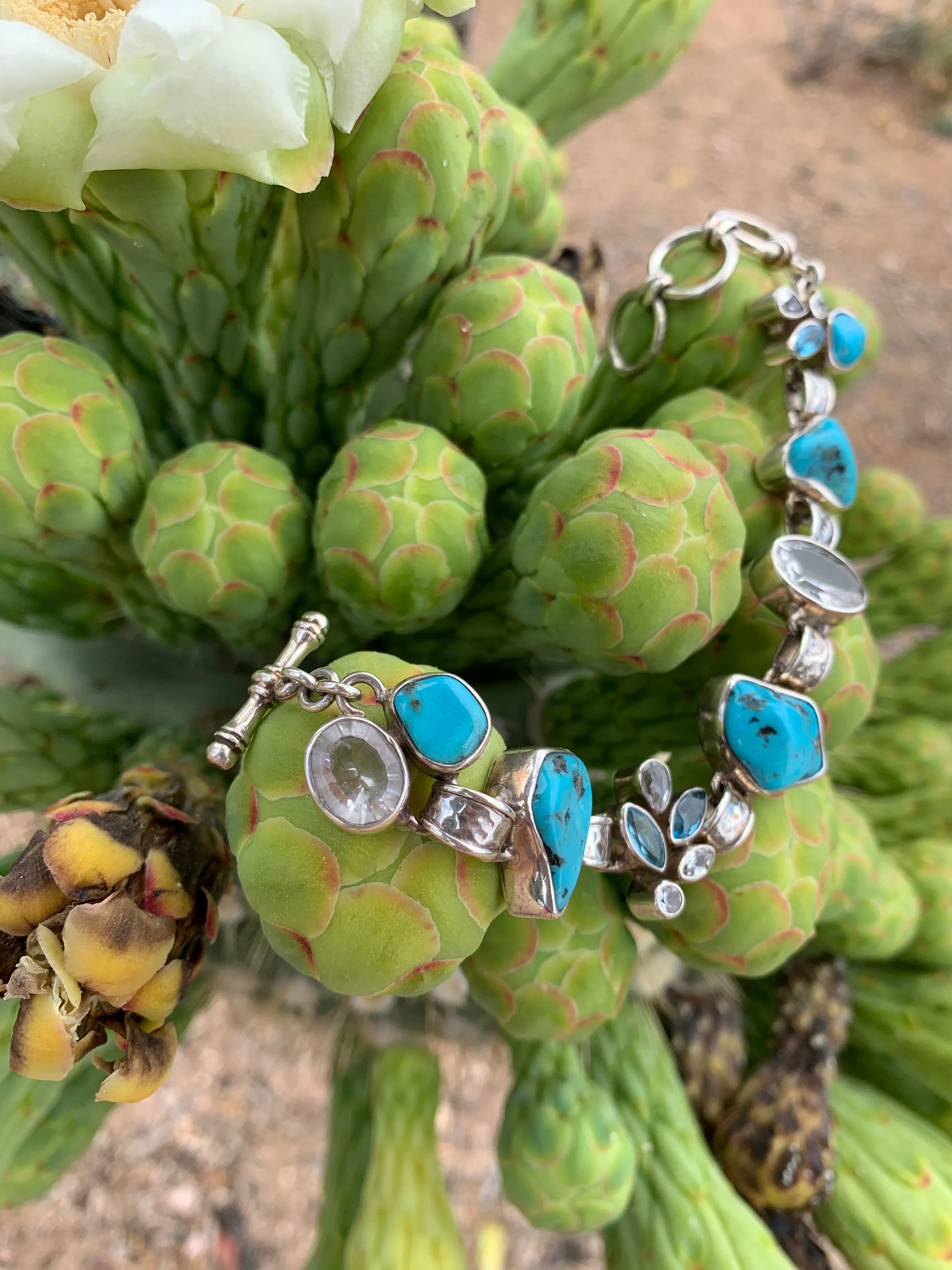 Quartz, Turquoise & Topaz Toggle bracelet