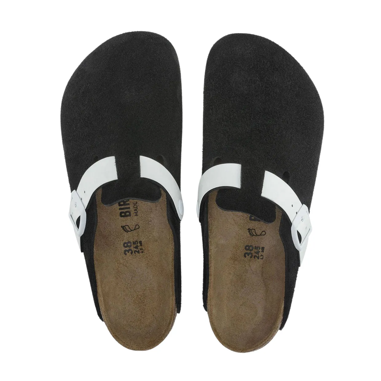 Sabot Unisex Birkenstock Boston Suede Nero / Bianco