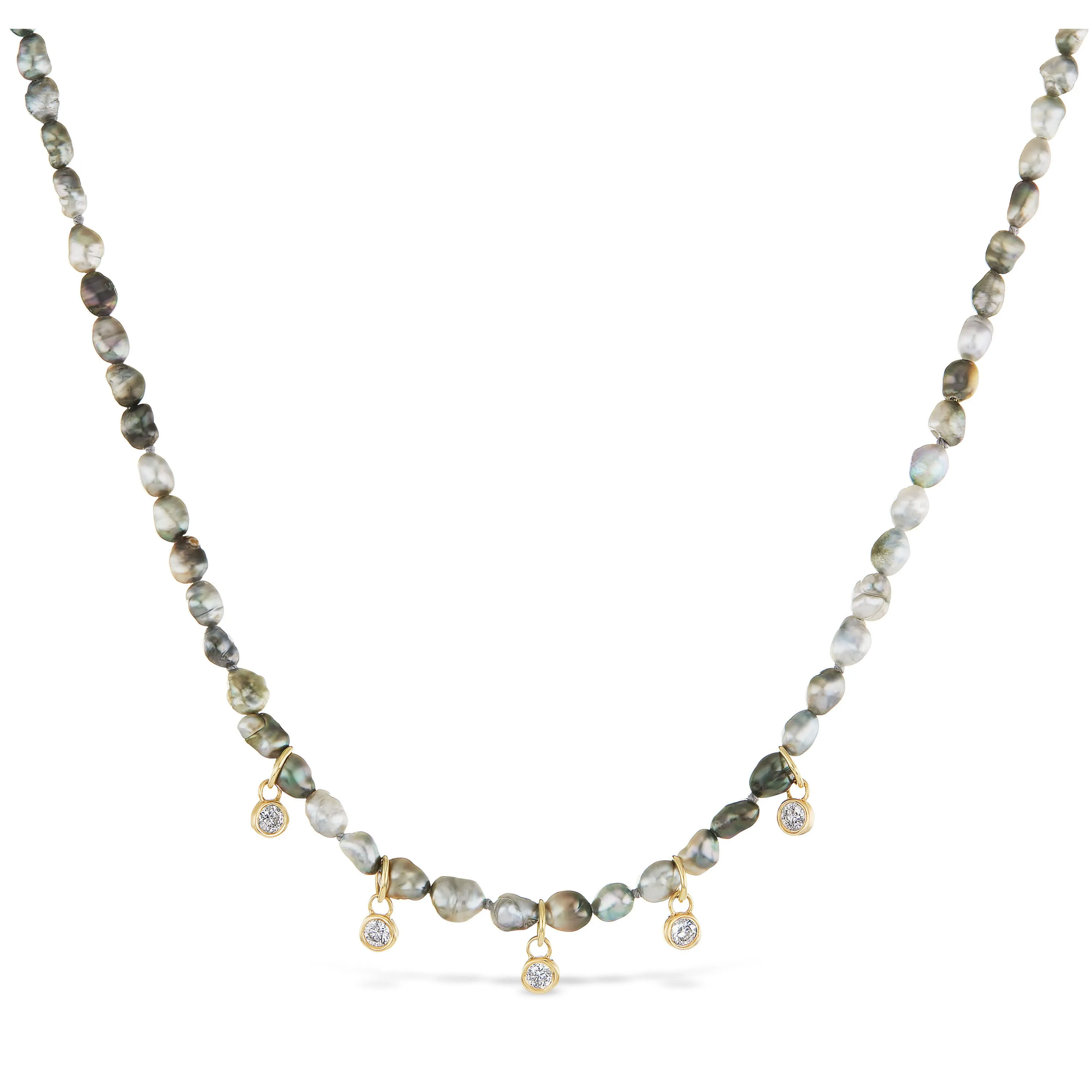 Tahitian pearl necklace with diamond charms