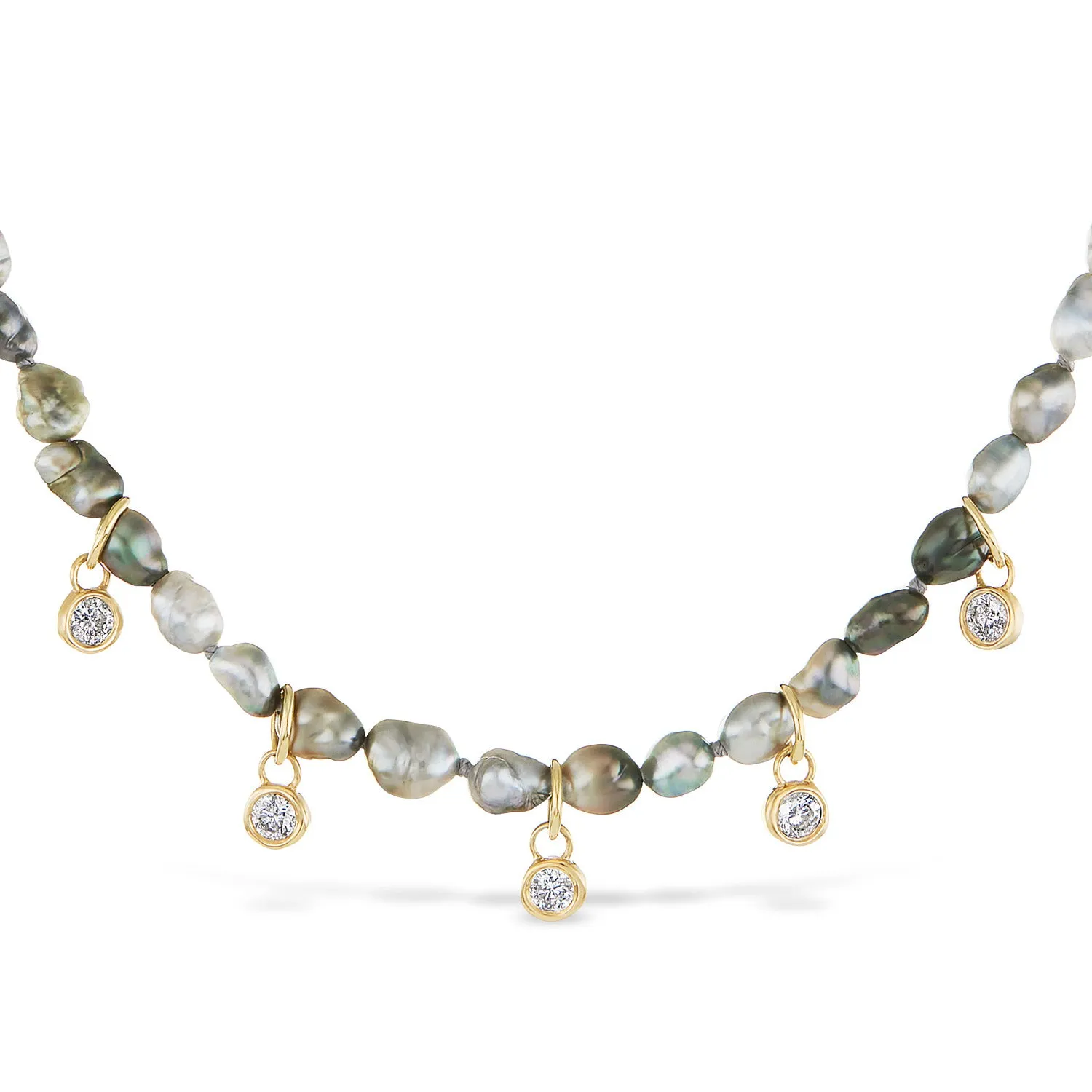 Tahitian pearl necklace with diamond charms